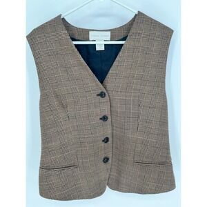 CASUAL CORNER Vest Women 14 Brown Plaid Wool Blend Button Front Dark Academia